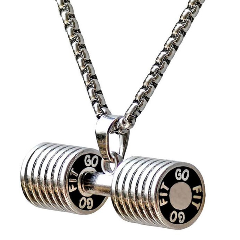 Hantelhänge bodybuilding fitness halsband liten storlek silver skivstång halsband fitness smycken rostfritt stål: Default Title