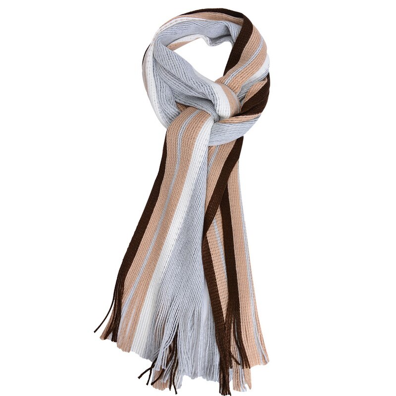 Scarf Autumn Winter Men Long Patchwork Scarf for Men Tassel Winter Striped Scarves Japanese Men's Accessories: light gray
