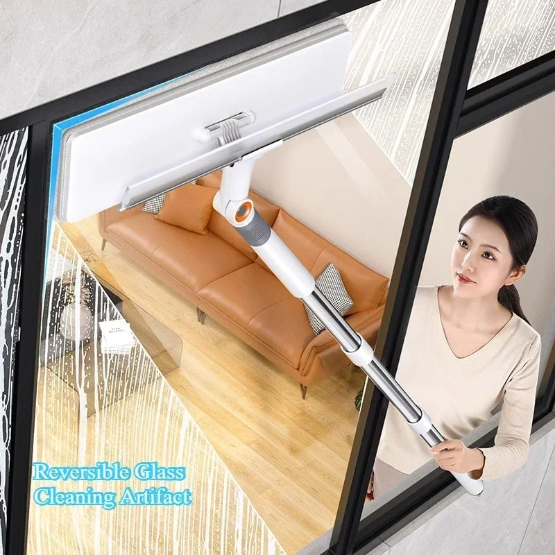 2-in-1-Glaswischer, multifunktionales Fensterreinigungswerkzeug aus Kunststoff und Edelstahl, für Badezimmer, Außenbereich, Zauberstab, Boden