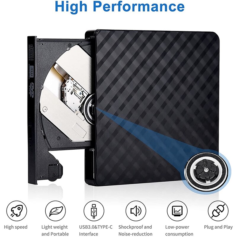 External CD DVD Drive/Burner Portable DVD CD ROM Rewriter Writer Duplicator for Laptop, Desktop, Mac, , Windows