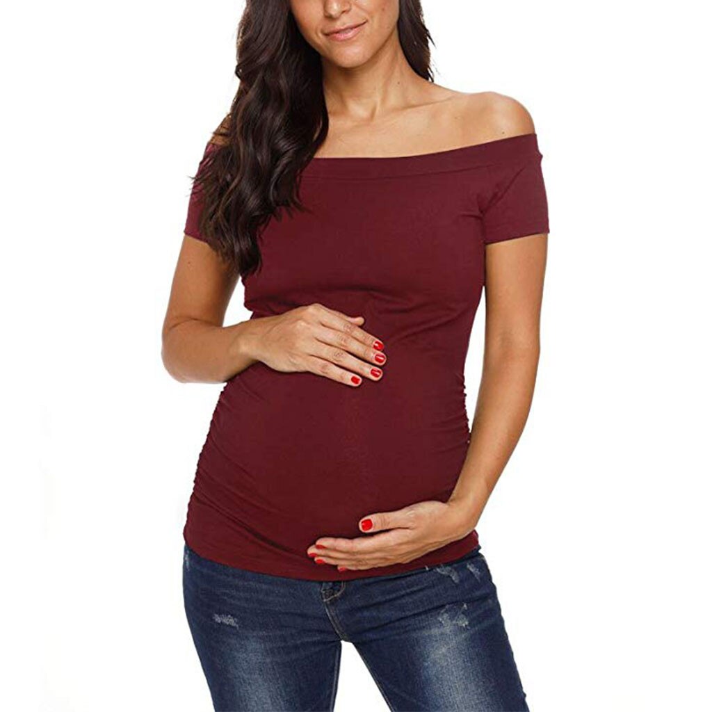 Women Pregnancy Short Sleeve Off Shoulder Tops Nusring Maternity Clothes Summer Pregnancy Wear