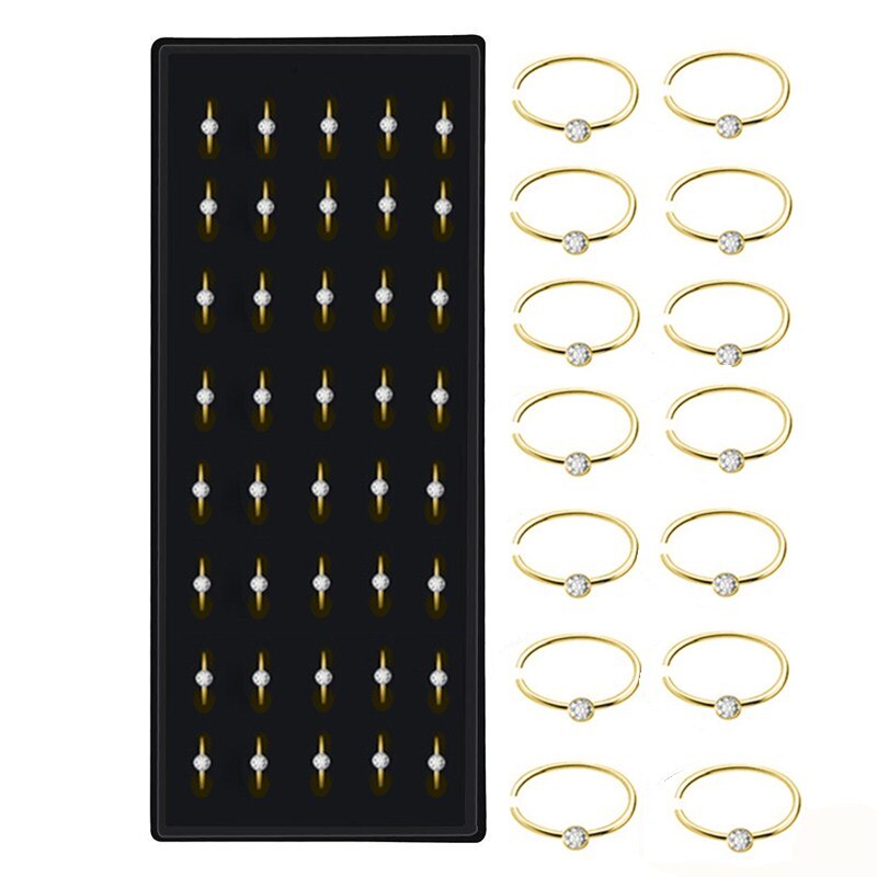 Conjunto de anel com argola de cristal, 1.8mm, de aço inoxidável, piercing de nariz, joias de argola: Hoop2 Gold / 40Piece Set