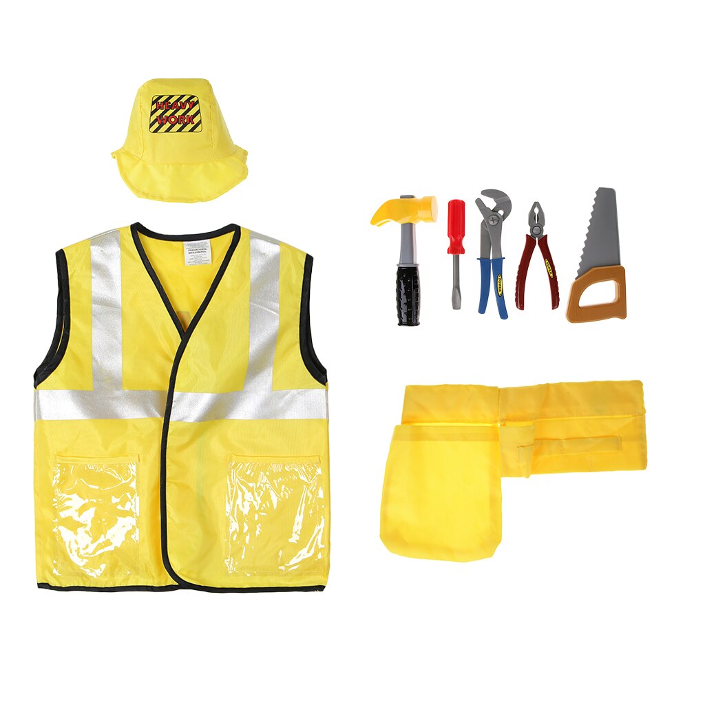 8pcs/Set Kids Construction Worker Dress Up Costume Uniform Toddlers Cosplay