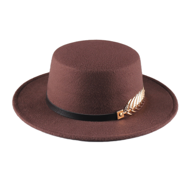 Retro Vilten Hoeden Zwart Voor Vrouwen Met Brede Rand Riem Kerk Mannen Jazz Godfather Fedora Hoed Versierd Dames Schipper hoed Platte: 2