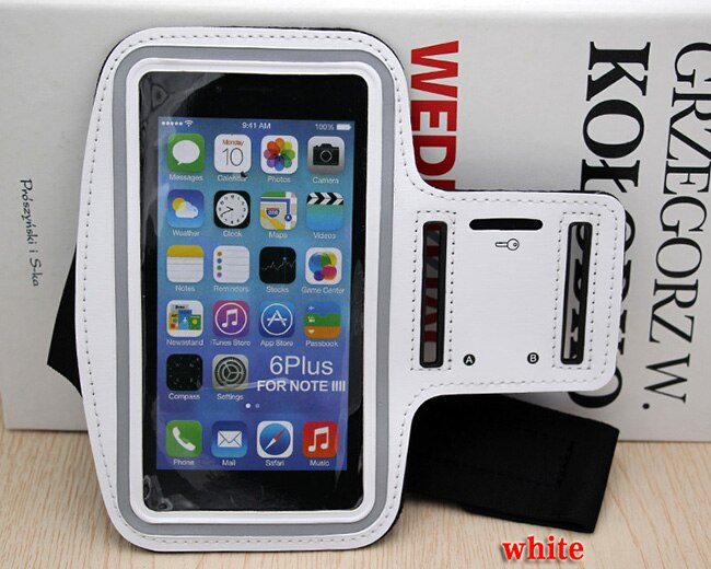 Universal 6.5" Mobile Phone Sweatproof Waterproof Jogging Running Arm Band Holder Case for iPhone4 5S SE 6 6S 7Plus for samsung: White