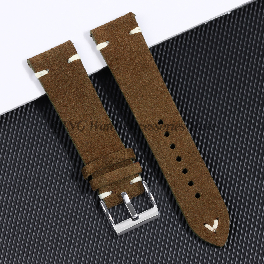 Suède stiksels lederen horlogeband 18mm 20mm 22mm Quick Release Vintage armband blauw bruin horlogeband vervanging