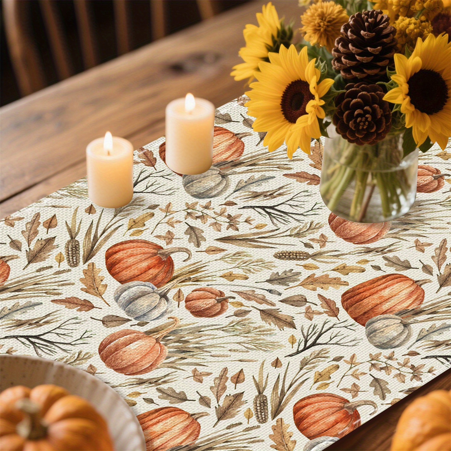 Bordløber halloween græskar efterår hø majs bordløber køkken restaurant hjem dug dekoration efterår thanksgiving pa