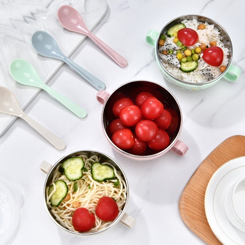 Babyvoeding Servies Gerechten Roestvrij Staal Isolatie Kom Lepel Set Kinderen Servies Cartoon Gedrukt Kinderen Voedsel Kom