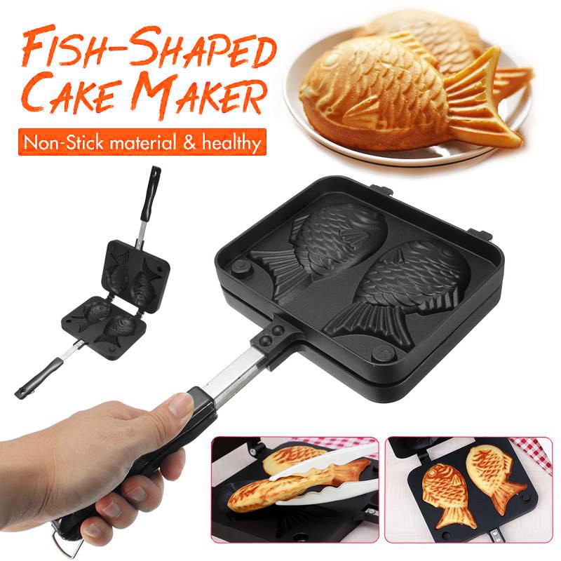 Seaan Japanse Non-stick Taiyaki Fish-Vormige Bakvormen Waffle Pan Maker 2 Mallen Cake Bakken Tools