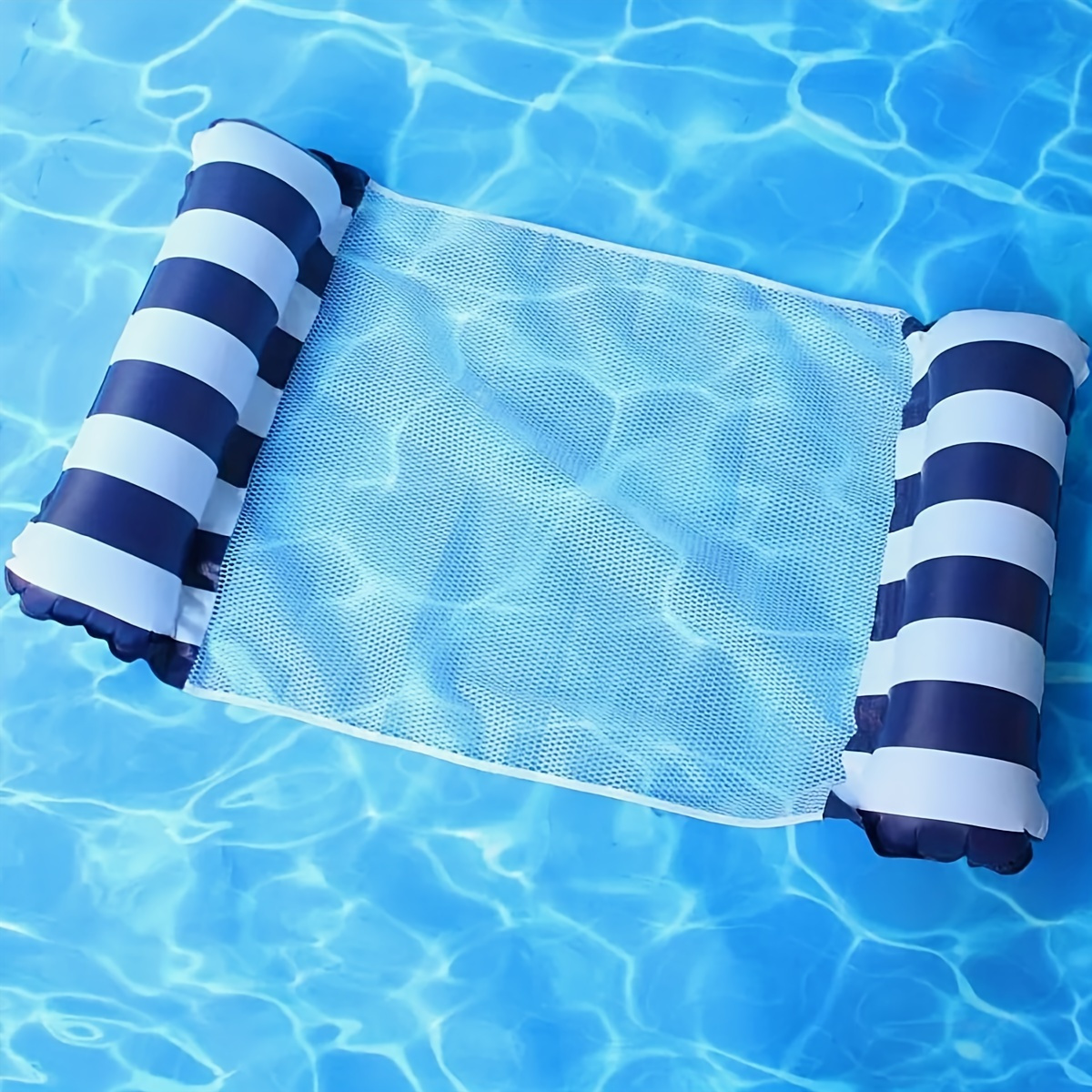 Faltbarer, gestreifter, aufblasbarer Loungesessel, geeignet für Schwimmbadpartys und schwimmende Strandbetten mit Netzrückenlehne