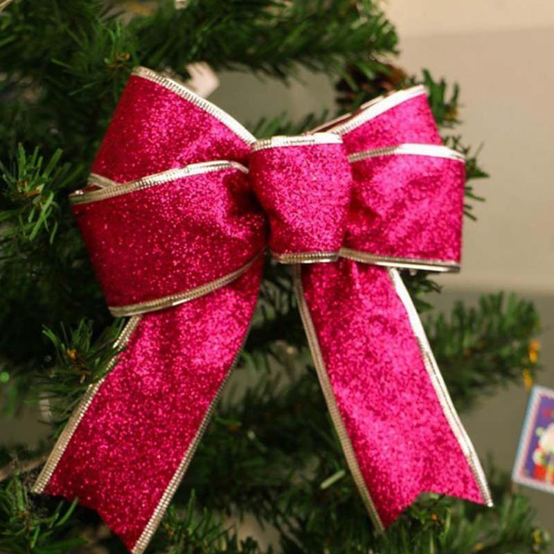 25cm glitter roze strik kerstboom hanger kerstversiering kerststrik huisdecoratie handgemaakte strik: Rozenrood