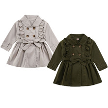 Tjejjacka trench button bandage ruffle casual jacka windbreaker coat outwear