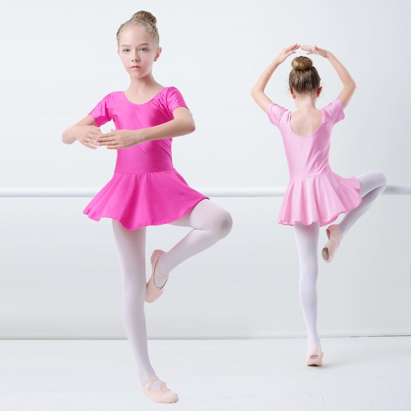 Piger børn sommer skinnende spandex kortærmet dansekjole børn gymnastik ballet nederdel trikot