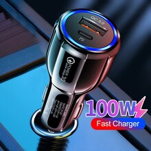 100w usb billaddare snabbladdning  qc3.0 pd typ c snabb bil usb laddare för iphone xiaomi samsung mobiltelefon bil usbc laddning