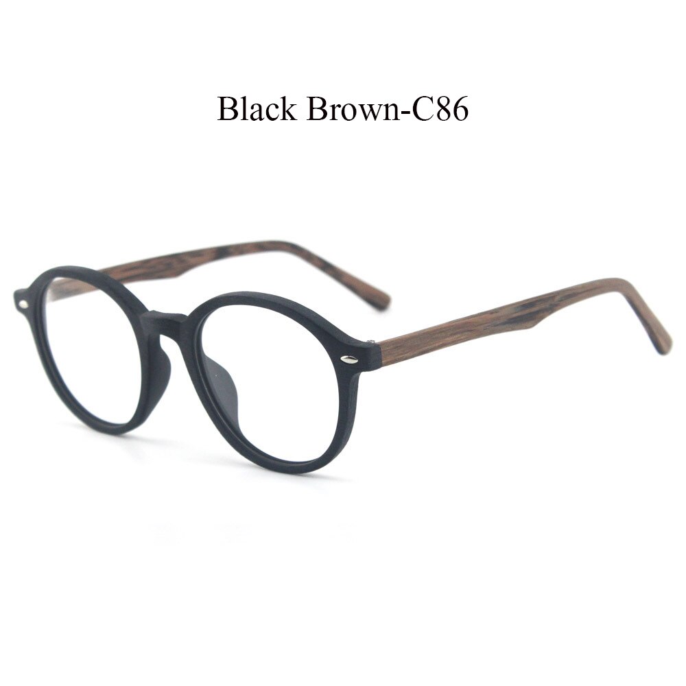 Retro runde træ briller ramme mænd kvinder optiske nærsynethed briller recept briller med klare linser briller rammer: C86