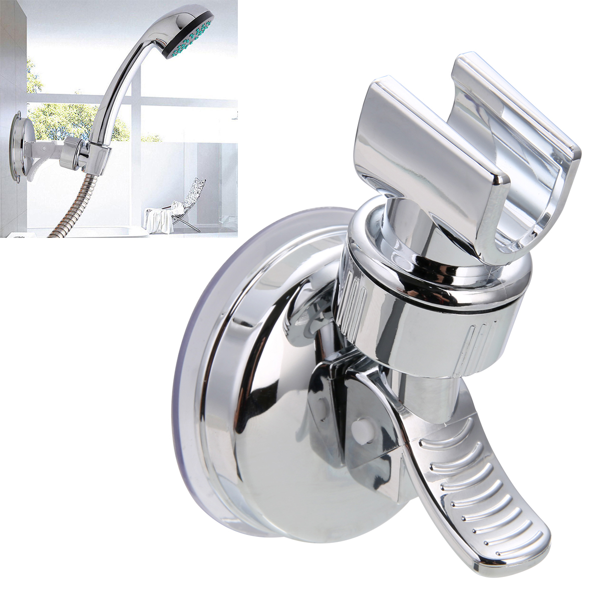 Modern Adjustable Shower Mounting Bracket Bathroom Shower Suction Holder Rack Sliver Plastic Durable Bathroom Hardware