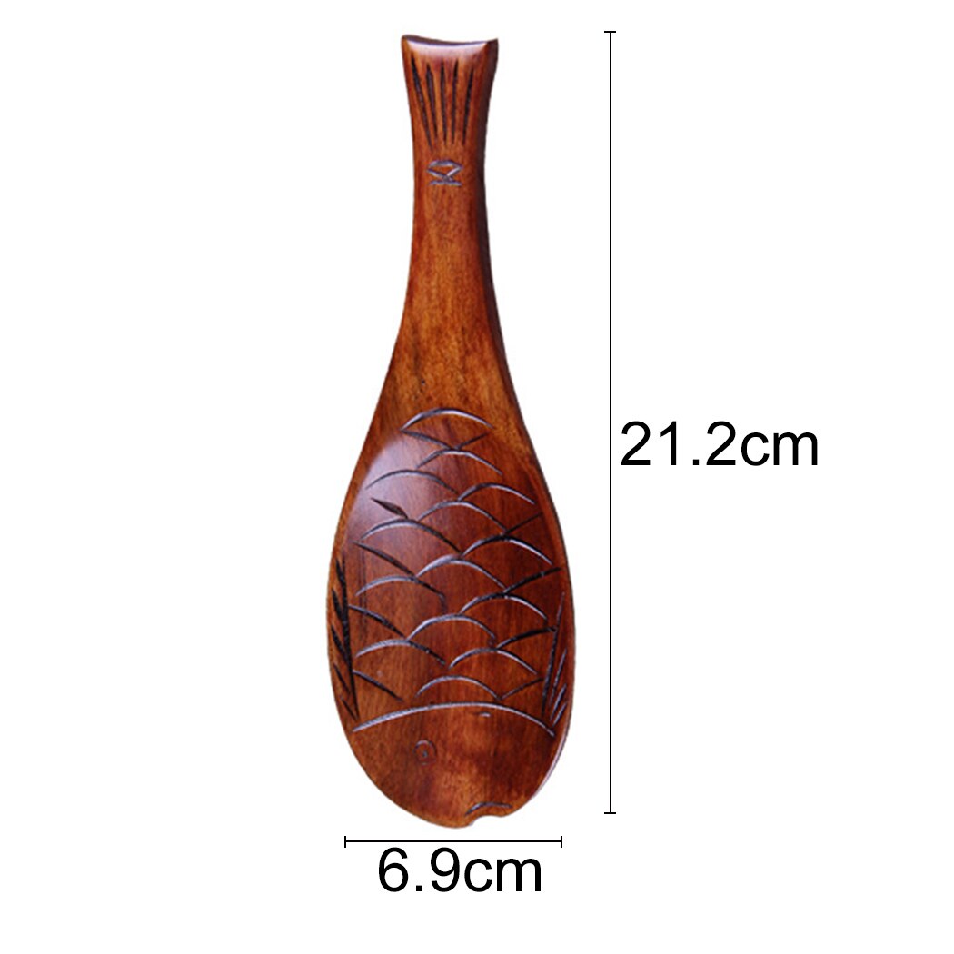 Cuchara de madera para arroz, utensilio de cocina tallado de madera, pato, pescado, arroz, cuchara de paleta, cuchara para sopa, cucharillas antiadherentes: Wood Brown Fish