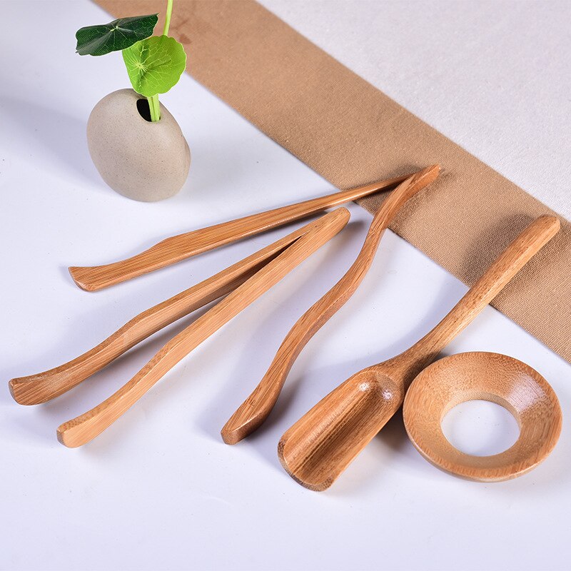 5Pcs/set Tea Ceremony Utensils Set Bamboo Teaspoons tea Needle Tea Tweezer Clip Strainer Tong Tube Wooden Teaware