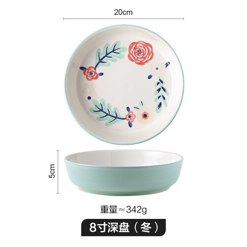 Japanese-style Tableware Retro Plate Dish Plate Home Deep Dish Cute Pasta Fruit Plate Good-looking Noodle Plate: B