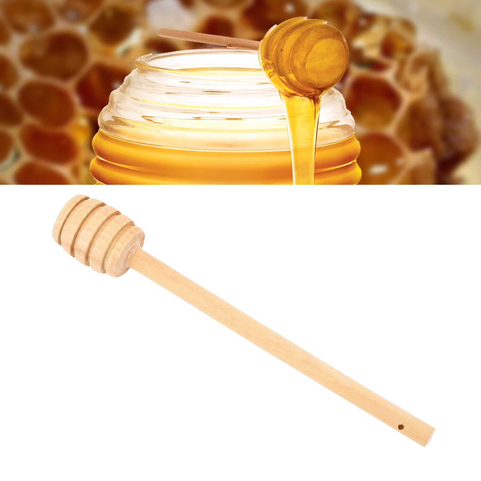 4Pcs Hout Honing Splash Bar Jam Koffie Melk Roerstaafje Dipper Hamer Houten Lepel Roeren Bee Honing Warhoofd roerder