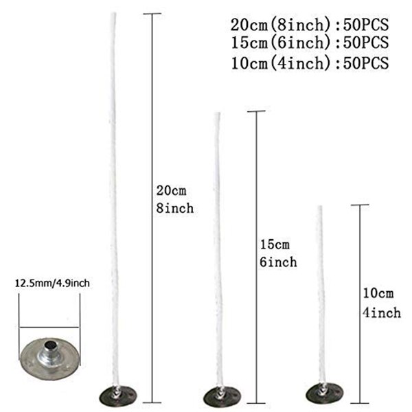 150 stks Natuurlijke Kaars Wieken 50 stks 8 inch Kaars Wieken 50 stks 6 inch Kaars Wieken, 50 stks 4 inch Kaars Wieken, Lage Rook Natura