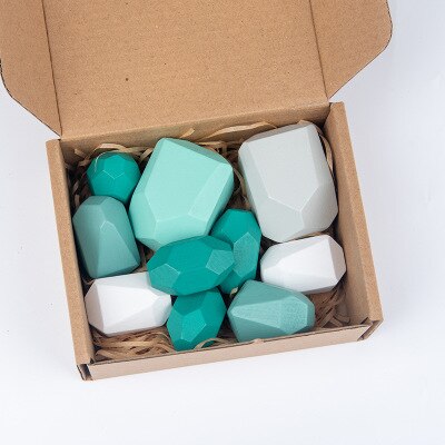 Children Colored Stone Jenga Stacking Blocks Educational Toy Nordic Style Rainbow Stone Wood Blocks Baby Wooden Toys: 10 pcs-blue