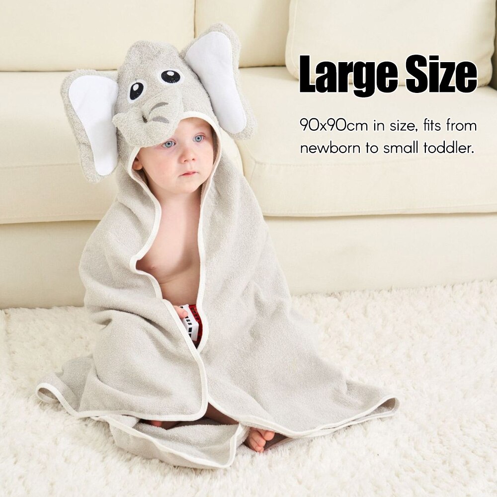 Babyhug Terry Woven Hooded Towel with Elephant Applique L 76.2 x B 76.2 cm - Grey