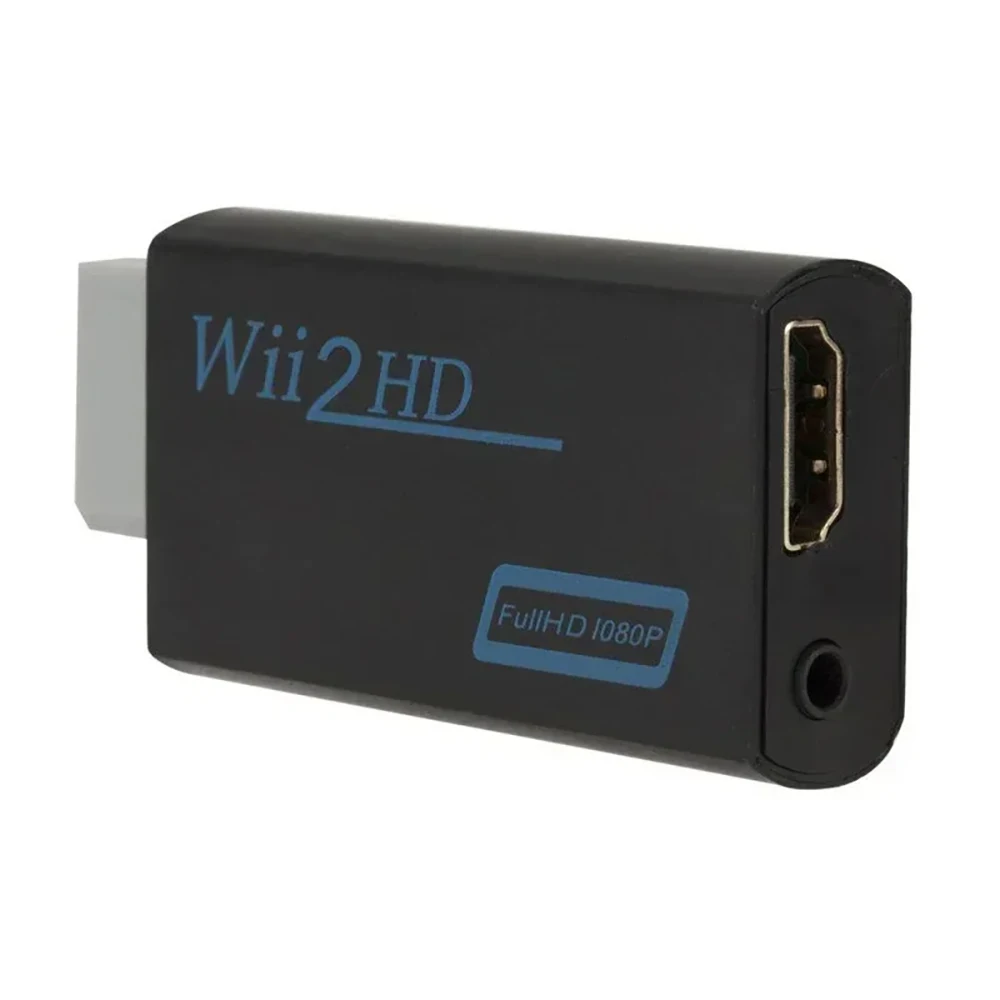 Wii 2 hdmi-konverteradapter 1080p full hd plug & play med 3.5mm ljudutgångar för hdtv pc-skärm display 720p- klar: Svart