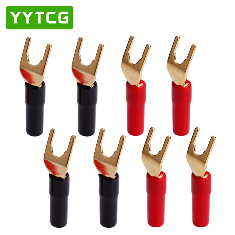 YYTCG 8 pièces en Cuivre plaqué Or Fiches Bananes U/Type Y de Connecteur Banane Connecteur de Fil De Haut-Parleur Avec Poignée En Plastique Ca: Default Title