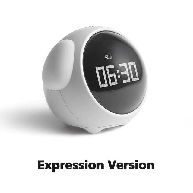 Alarm Clock Wake Up Light Expression Pixel LED Cute Electronic Digital Multi Function For Children Home Decoration: White Upgraded
