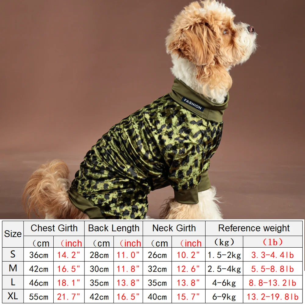 Leopard Dog Pajamas for Small Medium Dogs ,Anti-Shedding Puppy Elastic Hoodie,Soft Silk Fabric Overalls for Dogs Pet Costume: S / green