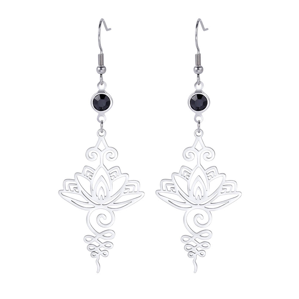 Unift Pendientes góticos de acero inoxidable para mujer y hombre, aretes de pentagrama de Triple runa, fase lunar, joyería Vintage, Piercing de oreja, nudo de bruja: Chapado en platino