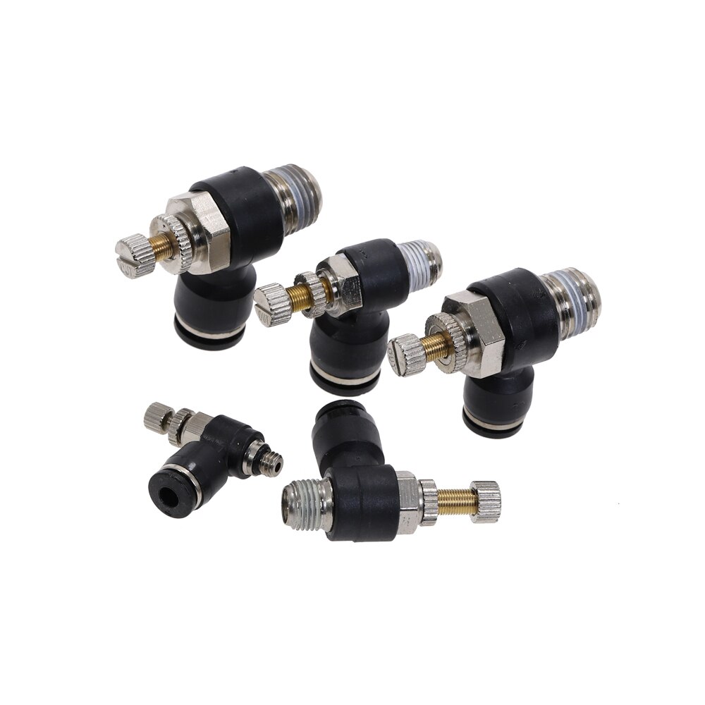 Throttle Valve L Type Quickly Inserted Pneumatic Joint Fittings SL4 6 8 10 12MM-(M5" 1/8" 1/4" 3/8" 1/2") Black