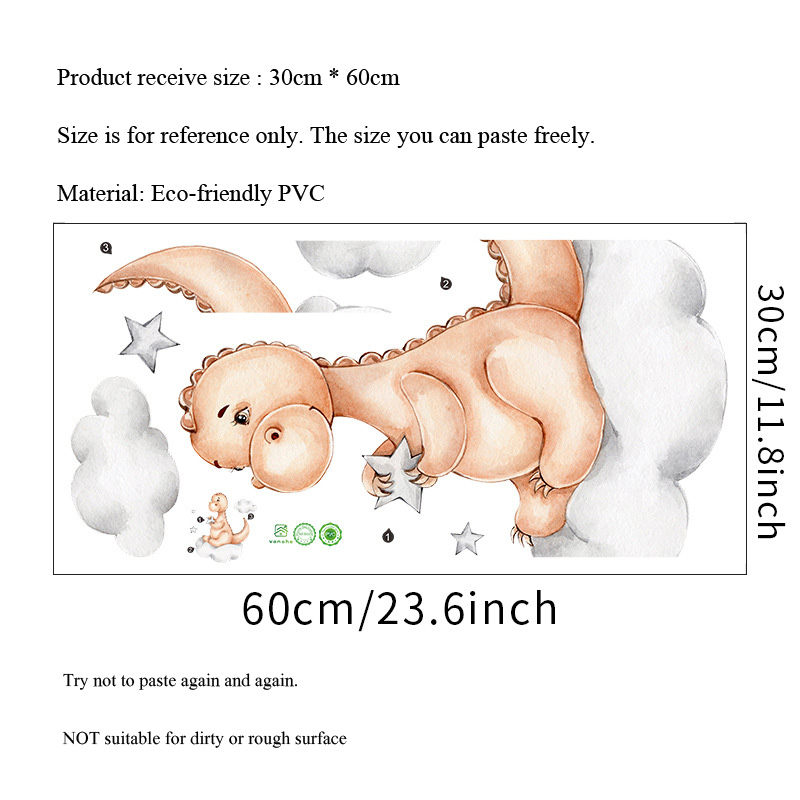 Cartoon Dinosaur Sit Clouds Wall Sticker Baby Kids Room Bedroom Background Wallpaper Art Decals Home Decoration Cute Stickers