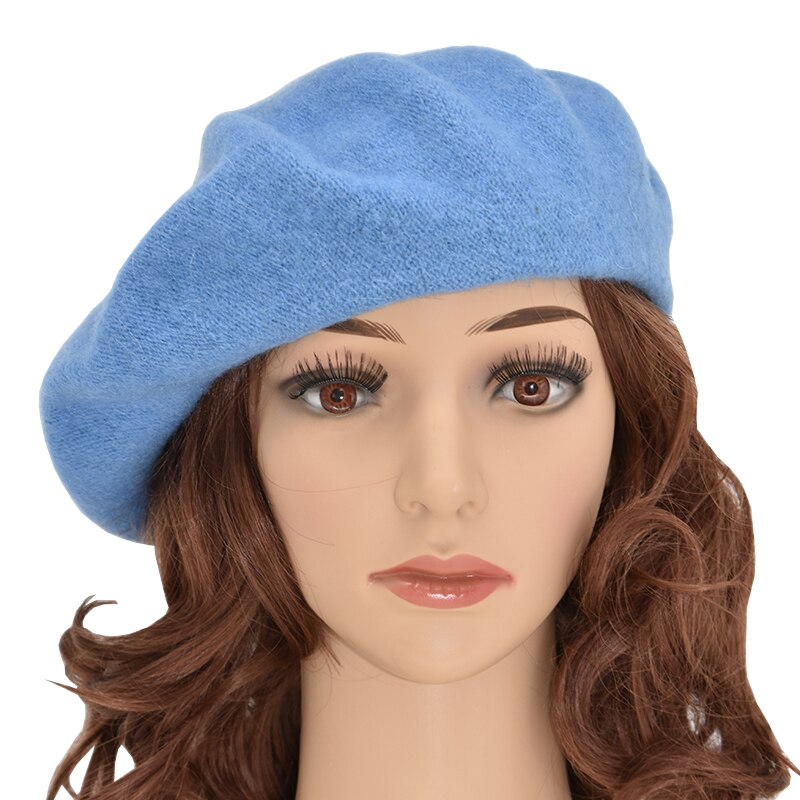 DOUBCHOW Women's Light Weight Artist French Style Beret Hats Teenage Girls Wool Blending Solid Color Pink Purple Baret Flat Hat