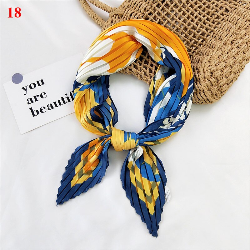 70*70cm Wrinkle Small Silk Scarf For Women Chiffon Square Scarf Fold Scarf Floral Striped Printed Women Office Scarves Foulard: 18