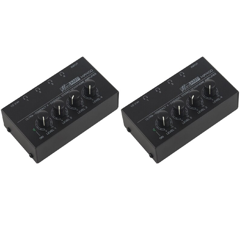 2X Eu Plug,Ha400 Ultra-Compact 4 Kanalen Mini Audio Stereo Hoofdtelefoon Versterker Met Power Adapter Black: Default Title