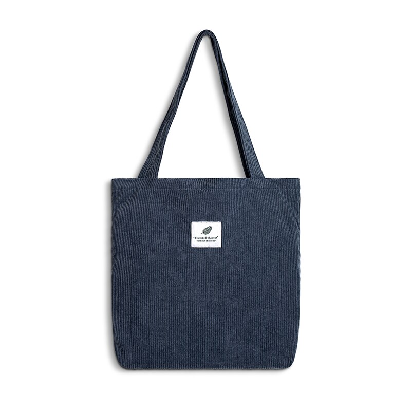 Women Corduroy Canvas Tote Handbag Female Cloth Shoulder Bags Young Ladies Casual Shopping Bag Girls Reusable Folding Bags: Gray Blue