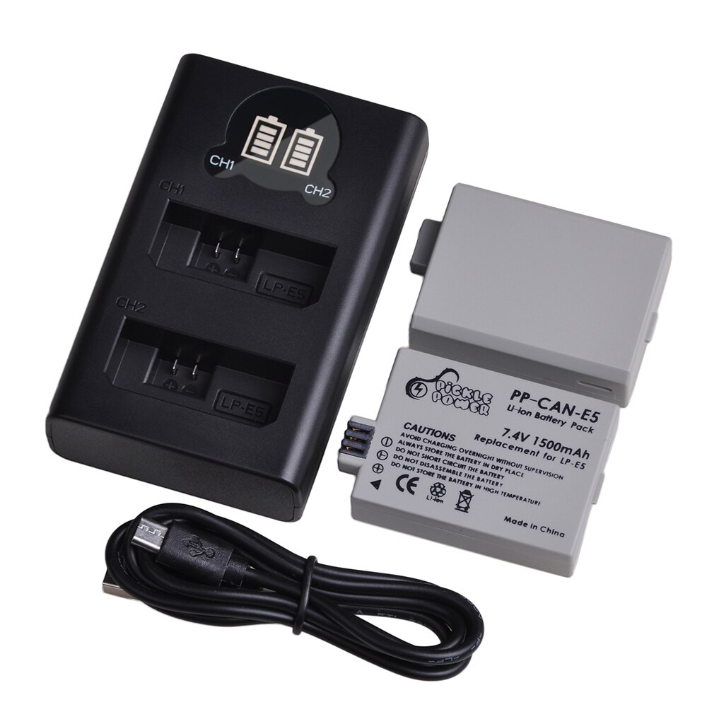 LP-E5 LPE5 LP E5 Camera Battery + LED Daul USB Charger for Canon EOS 1000D 500D 450D Kiss X3 X2 F EOS Rebel XS XSi Rebel T1i.: Charger and 2Battery