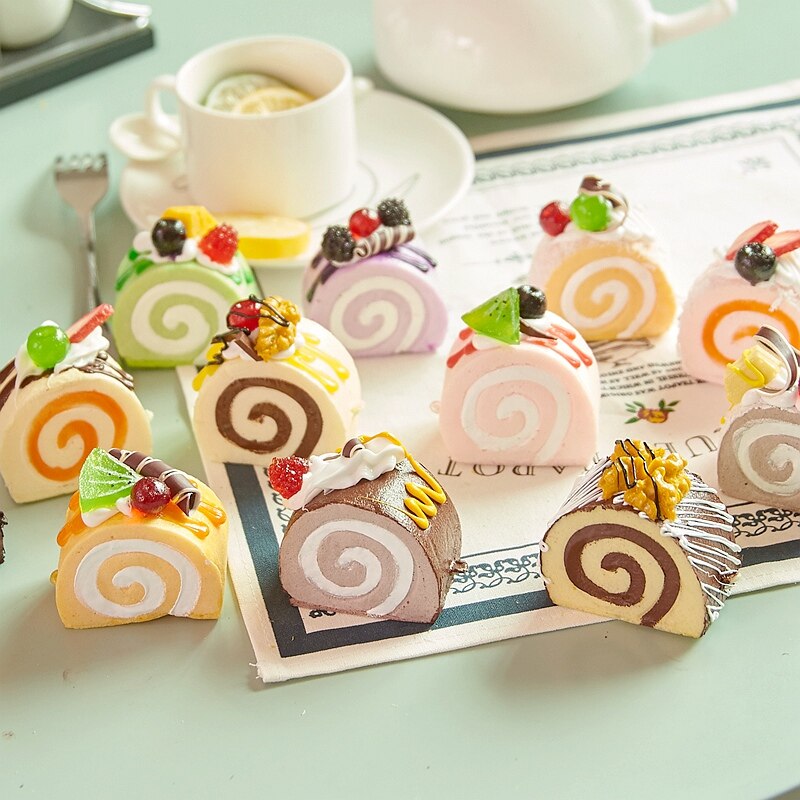 12pcs / set simulation food food model Hokkaido Swiss roll cake wedding wedding sample decoration props store recommended