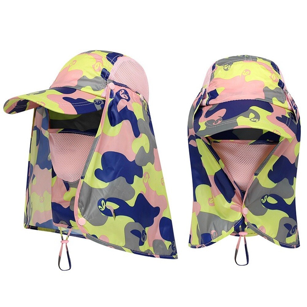 Vissen Hoed Voor Mannen &amp; Vrouwen Outdoor Uv Zon Bescherming Brede Rand Hoed Met Gezicht Cover En Hals Flap: Camouflage Pink
