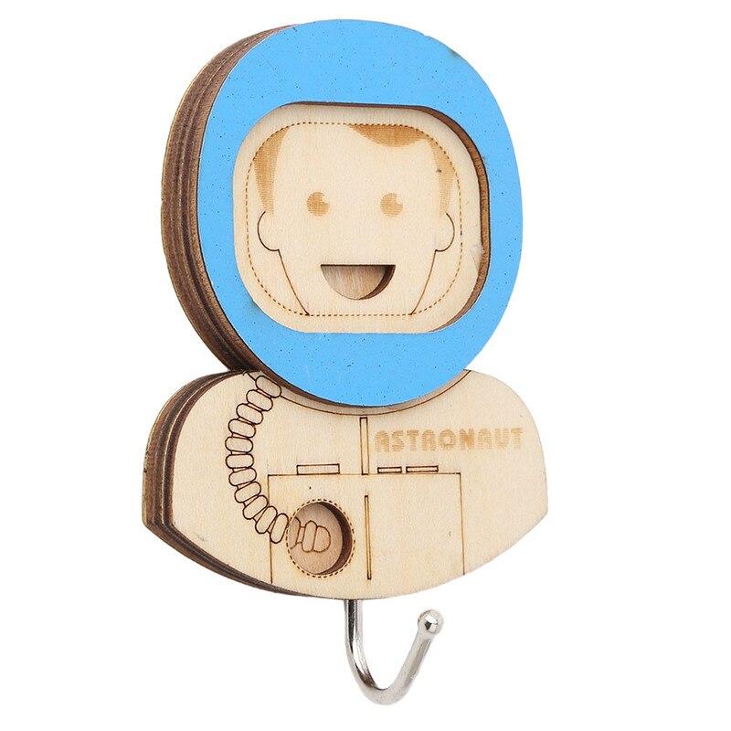 Wooden Cartoon Door Non-Marking Adhesive Hook Strong Load-Bearing Wall Adhesive Three-Dimensional Removable Hook: astronaut