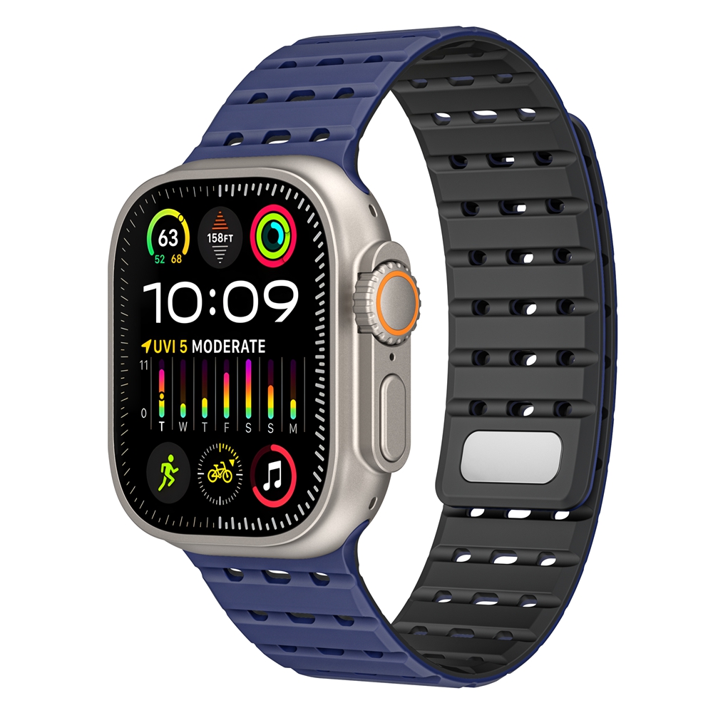 Bracelet de sport magnétique en silicone pour Apple Watch Ultra 2, bracelet de montre, bracelet pour iWatch Series 9, 8, 7, 6, 5, 4, 49mm, 45mm, 44mm, 42mm: bleu foncé