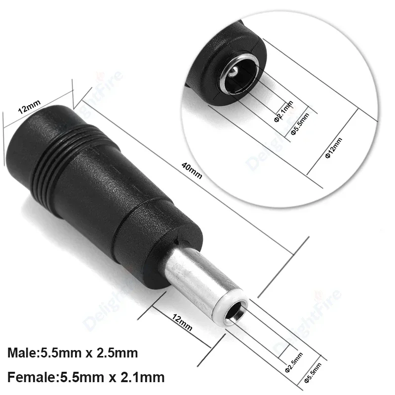 DC-Netzstecker-Stecker-Adapter, 5,5 x 2,1 mm Buchse auf 5,5 x 2,5 mm Stecker, Schalttafelmontage, Terminal-Konverter für Laptop
