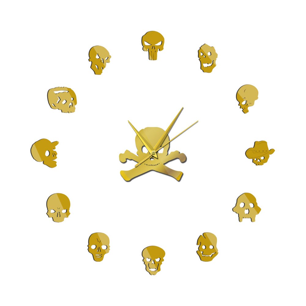 tot Skelett Schädel Selbst Klebe DIY 3D Riesen Wanduhr Verschiedene Schädel Köpfe Quarz Acryl Spiegel Aufkleber Halloween