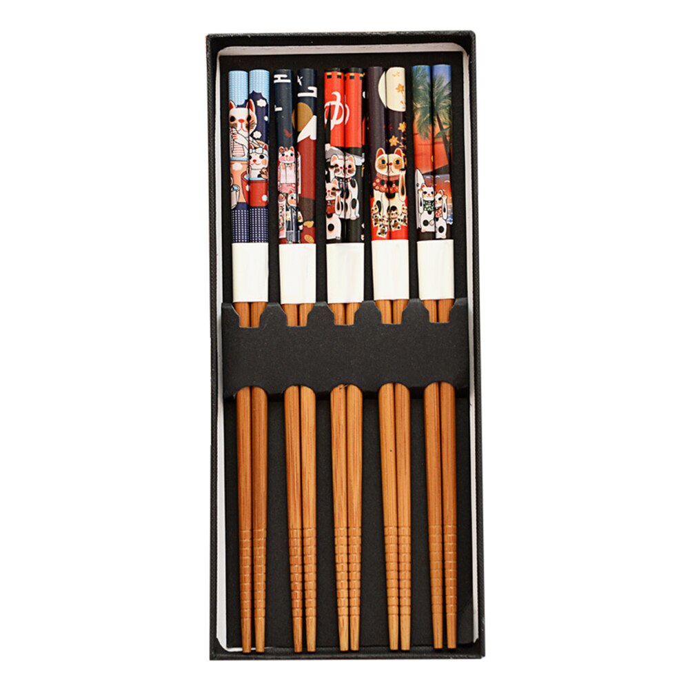 Palillos japoneses de bambú para el hogar, caja de , juego de vajilla portátil, 5 pares,: 2A