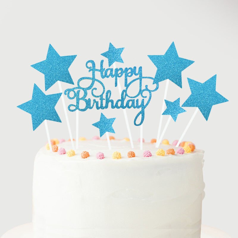 1 sæt tillykke med fødselsdagen kage topper rosa guld sølv stjerne ballon kage topper til voksne børn fødselsdagsfest dessert diy dekorationer: B03