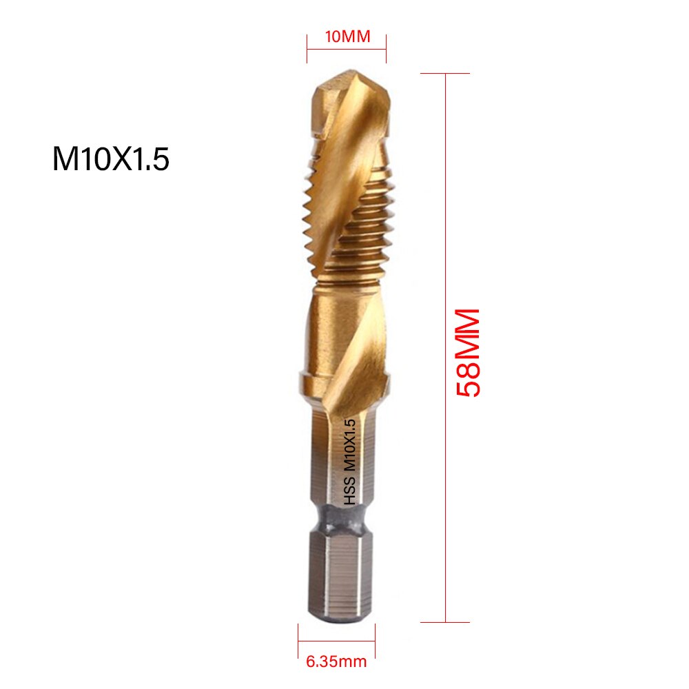 Titanium Plated Hex Shank HSS Screw Thread Metric Tap Drill Bits Screw Machine Compound M3 M4 M5 M6 M8 M10 Hand Tools: ZT22-1PCS Golden-F