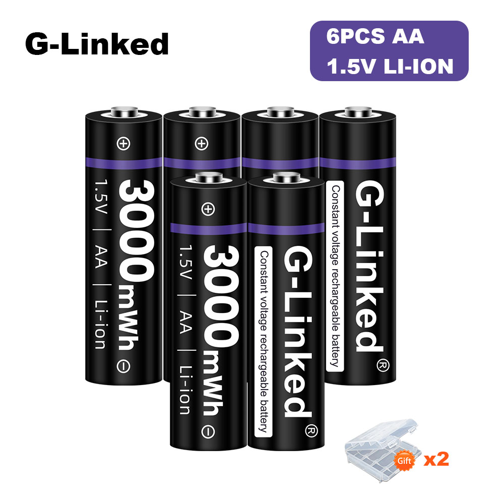 2-16pcs 1.5v AA Rechargeable Battery 3000mWh Li-ion Lithium Liion Li ion 1.5 Volt AA 2A Batteries for Toys Camera Flashlight: 6pcs aa