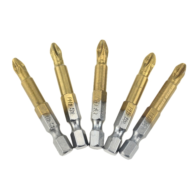 1 set Titanium Coated PH2 Anti Slip Bits Electric Screwdriver Bits 1/4" Hex Shank For Repair Work 50mm 25mm